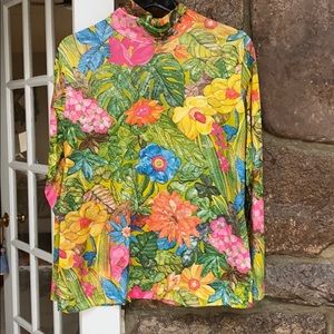 Vintage floral polyester moc t-neck by Aladdin.